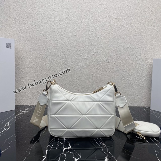 Prada專櫃新款升級版三合一女包 1BC151 普拉達小牛皮純手工菱形拼接鏈條肩背斜挎包 csp1509